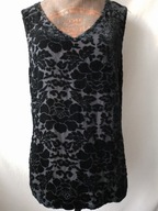 Bluzka czarna transparentna z welurowymi kwiatami - L