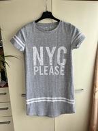 34 XS 36 S jasno szara sukienka ala długi t-shirt napis z przodu