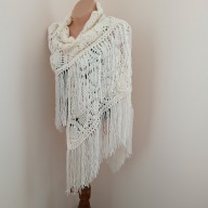 CHUSTA SZYDEŁKOWA RĘKODZIEŁO NOWA AKRYL ECRU ECRI