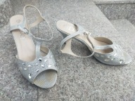 LILLEY nr 41,5/8UK eleganckie biżuteryjne srebrne sandały na szpilce