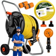 WĄŻ OGRODOWY NA WÓZKU BĘBEN ZWIJACZ ZESTAW Podlewanie Mocny Odporny 1/2-50m