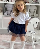 Chrisma Granatowa tiulowa spódniczka rozkloszowana groszki kropki 98 3 lata