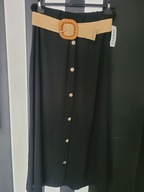 Włoska długa spódnica, czarna, , pasek gumowy, parciany, guziki