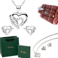 PREZENT DLA CÓRKI SREBRNY KOMPLET BIŻUTERII SERCA 925 NASZYJNIK + KOLCZYKI