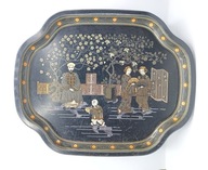 Japonia - śliczna stara taca - kwiat wiśni - Gejsze Mistrz i czaple 41,5cm