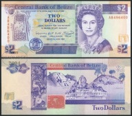 BNE - BELIZE 2 Dollars Dolary 1991 AB 496400 # P52b # duży format # UNC