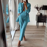 ZARA GARNITUR KOMPLET TURKUSOWY LEN BLOG NOWY XS/34!