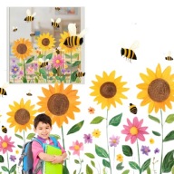 NAKLEJKI NA OKNO DEKORACJA WIOSNA SŁONECZNIKI KWIATY 68CM DUŻE WIOSENNE