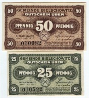 Banknoty zastepcze miasta - BIELSCHOWITZ - BIELSZOWICE - 25 + 50 Pfennig