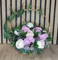 kompozycja kwiatowa w koszyku, stroik na grób, IMIENINY,URODZINY