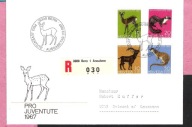 Szwajcaria 1967 FDC R-ka list polec.,fauna las kozica, sarna, łasica, wydra