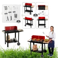 GRILL GRIL WĘGLOWY OGRODOWY NA KÓŁKACH PÓŁKA NA BRYKIET BBQ PRZENOŚNY