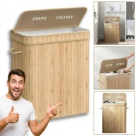 DUŻY KOSZ NA PRANIE BIELIZNĘ BAMBUSOWY 100L SKŁADANY DWUKOMOROWY BRĄZOWY