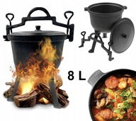 KOCIOŁEK ŻELIWNY GARNEK MYŚLIWSKI WĘGIERSKI PIECZONKI 8L NA OGNISKO GRILL