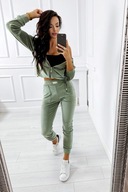 Oliwkowy welurowy komplet dresowy dwuczęściowy rozm. M/L