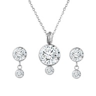 Srebrny Komplet Krysz. Swarovski Jadore łańcuszek kolczyki sztyft PUDEŁKO