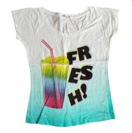 Koszulka t-shirt damska biała z kolorowym nadrukiem XS Terranova