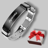 Bransoletka męska czarna - grawer gratis - napis - prezent