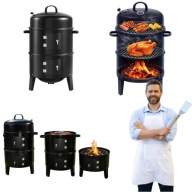 GRILL 3w1 WĘGLOWY OGRODOWY PALENISKO WĘDZARNIA BECZKA OGRODOWA + TERMOMETR