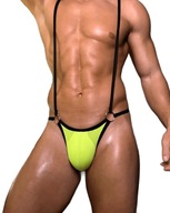 Stringi męskie na szelkach neonowe body z siateczki M