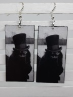 Kolczyki Koci dżentelmen decoupage prostokąty grafika czarny kot Handmade
