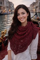 PIĘKNA WEŁNIANA MIĘKKA CIEPŁA BURGUNDOWA W 3D SZYDEŁKOWA CHUSTA BOHO