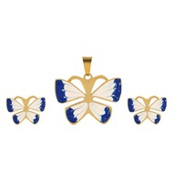 Złoty Komplet MOTYL MOTYLEK Łańcuszek PACC PUDEŁKO kolczyki na prezent STAL