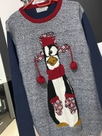 Ś Sweter Tu granat pingwin w kolorowe zimowej odzieży L