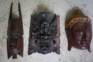 MASKA MASKI ETNICZNA DREWNIANA KOMPLET 3szt. BALI AFRYKA AZJA DUŻE