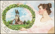 Gruss aus Duisburg. Denkmal Kaiser Wilhelm I auf dem Kaiserbarge 1903 Litho