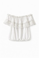 Biała krótka bluzka top hiszpanka z haftem, boho, rozmiar S