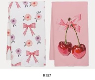 Ręcznik do rąk ścierka kuchenna zestaw 2 szt. różowe wisienki kokardki R157