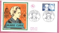 Francja 1967 FDC nauka Nobel, M. Skłodowska Curie, polonica, JEDWAB