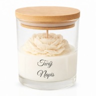 Personalizowana Świeca TWÓJ NAPIS Kwiat Piwonii Zapachowa Świeczka Peony