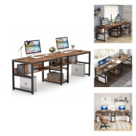 BIURKO PODWÓJNE TRIBESIGNS RUSTYKALNE LOFT 200CM BRĄZOWE Z REGAŁEM SOLIDNE