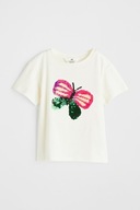H&M Dżersejowy top 134/140 motyl z odwracanymi cekinami