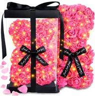 MIŚ Z PŁATKÓW RÓŻ PREZENT WALENTYNKI DZIEŃ KOBIET XXL DUŻY PIĘKNY + LED