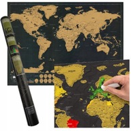 MAPA ZDRAPKA ŚWIATA CZARNA ZŁOTA 80 X 60 CM PREZENT NA WALENTYNKI DLA PAR