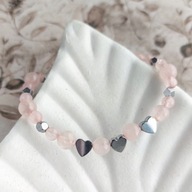 Bransoletka z różowym kwarcem i serduszkami, biżuteria na Walentynki