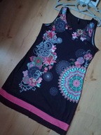 laura torelli m 38 sukienka prosta midi kwiatki granat niebieski róż