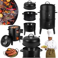 GRILL OGRODOWY WĘGLOWY DUŻY RUSZT OKRĄGŁY STALOWY WĘDZARNIA PALENISKO 3W1