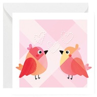 Kartka Miłosna, na Walentynki, rocznicę - Zakochane Ptaszki - 14x14 cm
