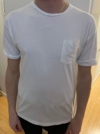 Zara basic biały t shirt s lato kieszonka