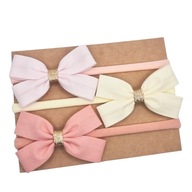 Opaski kokardki zestaw 3 szt jasny róż kremowa i brudny róż dla dziewczynki