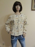 TOSCANA cienka kurtka narzutka kremowa nadruk w zwierzęta 100% jedwab_ L