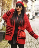 ZARA SWETER KARDIGAN CZERWIEŃ GRUBY BLOG R.S NOWY!