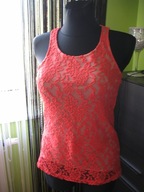 36 S 38 M koronkowa bokserka top koral bluzka na szelki pomarańczowa