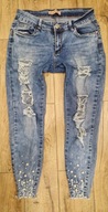 Spodnie jeans z perełkami z dziurami i przetarciami 40