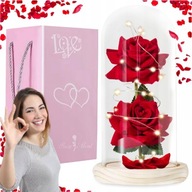 WIECZNA RÓŻA W SZKLE LED ŚWIECĄCA FLOWER BOX PUDEŁKO PREZEN DLA NIEJ