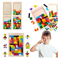 KLOCKI DREWNIANE UKŁADANKA TETRIS 40 ELEM TANGRAM